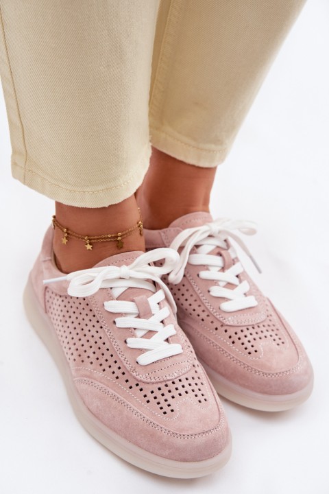 Leather Suede Women's Sneakers Perforated Pink Almora