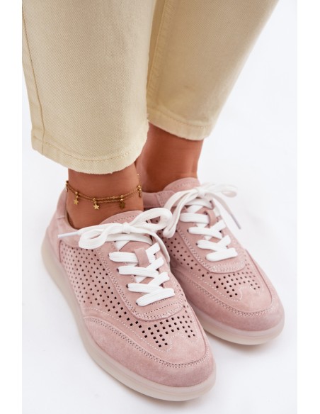 Leather Suede Women's Sneakers Perforated Pink Almora