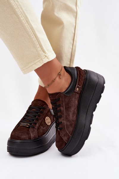 Leather Suede Women's Sneakers On Platform D&A LR61-7094 Chocolate