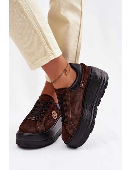 Leather Suede Women's Sneakers On Platform D&A LR61-7094 Chocolate