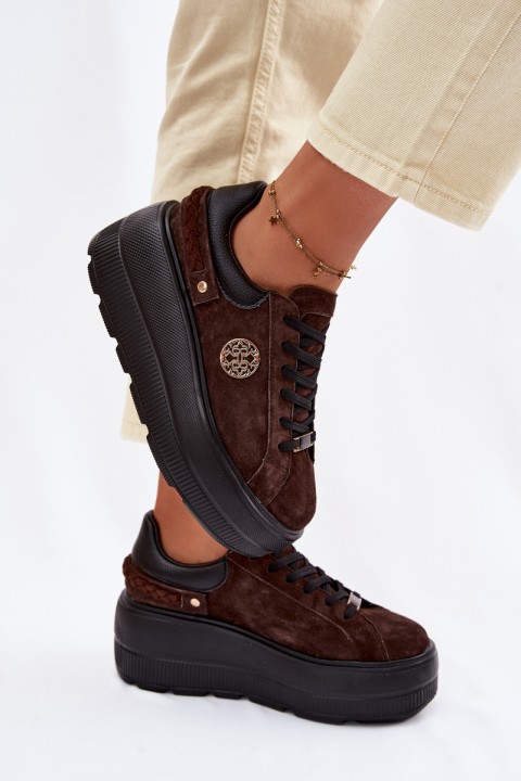 Leather Suede Women's Sneakers On Platform D&A LR61-7094 Chocolate