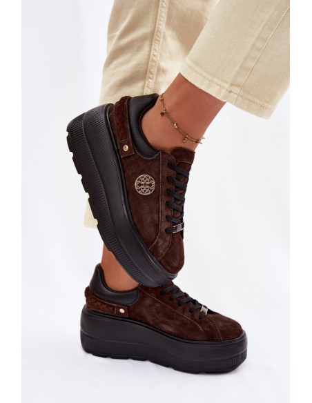Leather Suede Women's Sneakers On Platform D&A LR61-7094 Chocolate