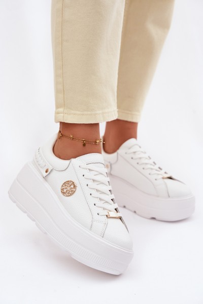 Leather Women's Sneakers On Platform D&A LR61-7095 White