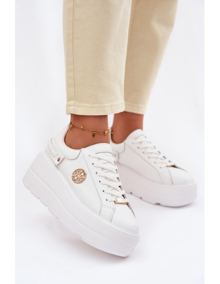 Leather Women's Sneakers On Platform D&A LR61-7095 White
