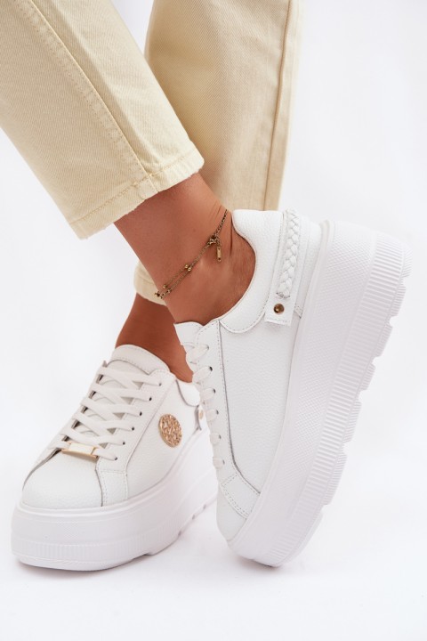 Leather Women's Sneakers On Platform D&A LR61-7095 White