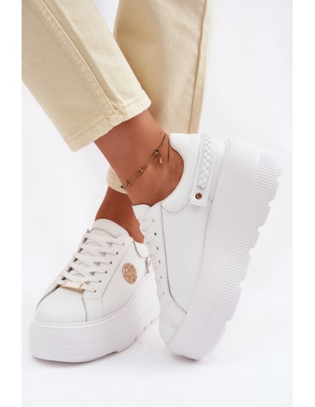Leather Women's Sneakers On Platform D&A LR61-7095 White