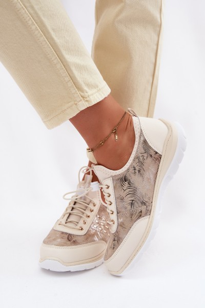 Patterned Leather Women's Loafers D&A GR61-5990 Beige