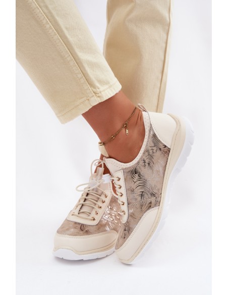 Patterned Leather Women's Loafers D&A GR61-5990 Beige