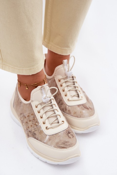 Patterned Leather Women's Loafers D&A GR61-5990 Beige