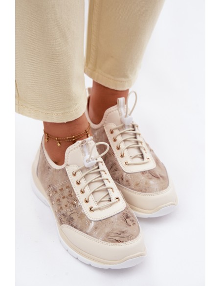 Patterned Leather Women's Loafers D&A GR61-5990 Beige