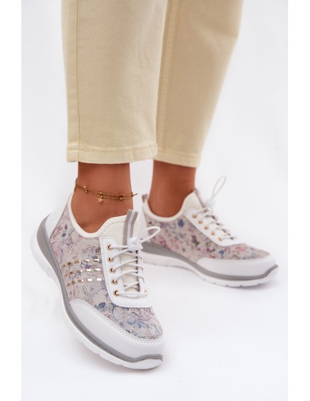 Patterned Leather Women's Loafers D&A GR61-5990 White