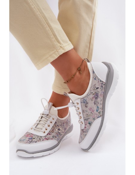 Patterned Leather Women's Loafers D&A GR61-5990 White