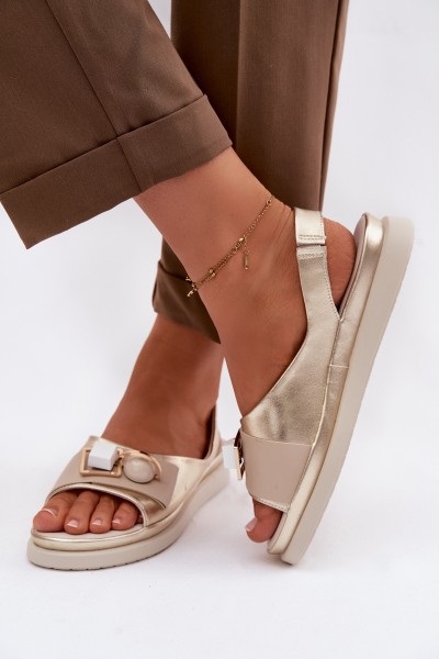 Leather Women's Sandals With Embellishment D&A GR61-5932 Gold