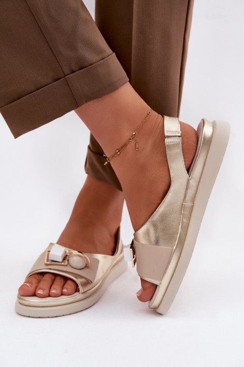 Leather Women's Sandals With Embellishment D&A GR61-5932 Gold