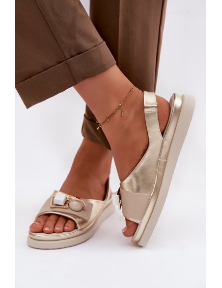 Leather Women's Sandals With Embellishment D&A GR61-5932 Gold