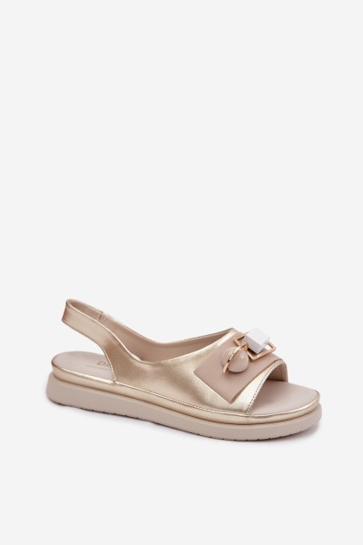 Leather Women's Sandals With Embellishment D&A GR61-5932 Gold 2