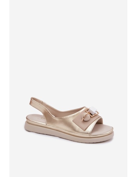 Leather Women's Sandals With Embellishment D&A GR61-5932 Gold