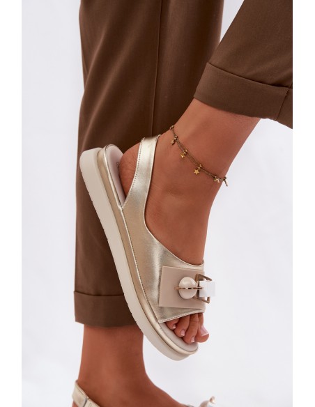 Leather Women's Sandals With Embellishment D&A GR61-5932 Gold