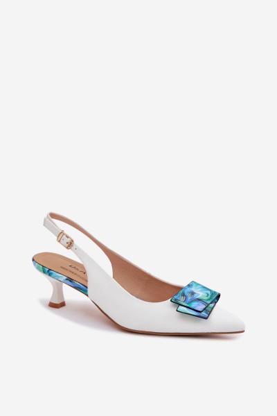 Leather Women's Heeled Shoes With Decoration D&A LZ61-2006 White 2