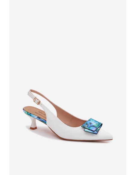 Leather Women's Heeled Shoes With Decoration D&A LZ61-2006 White