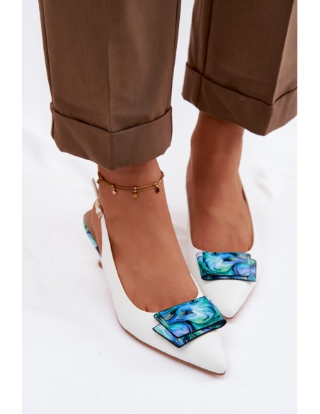 Leather Women's Heeled Shoes With Decoration D&A LZ61-2006 White