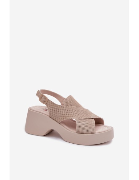 Leather Women's Platform Sandals S.Barski LR61-7005 Beige