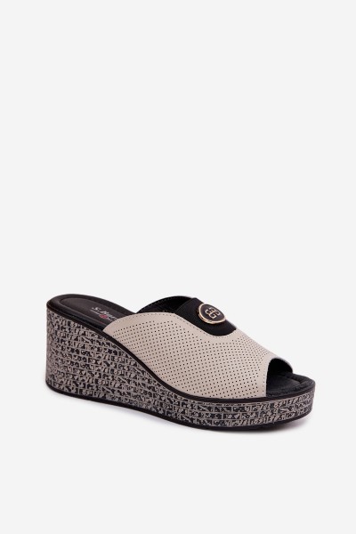 Leather Platform Sandals With Decoration S.Barski LR61-7011 Beige 2