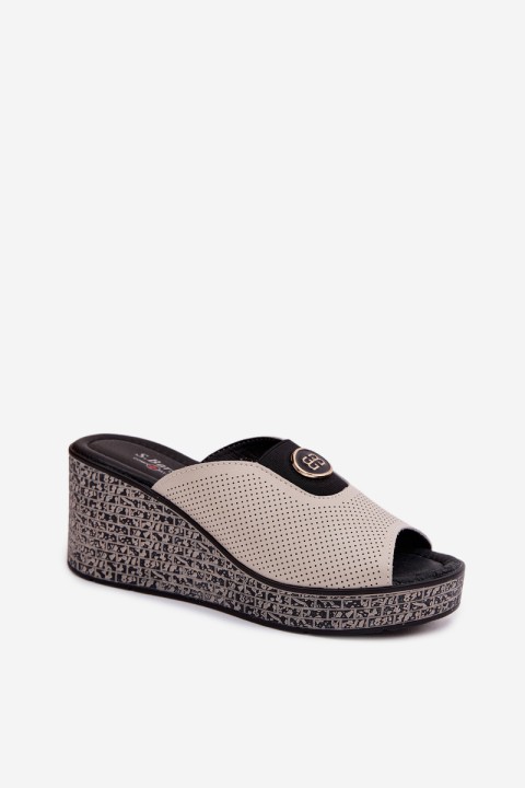 Leather Platform Sandals With Decoration S.Barski LR61-7011 Beige