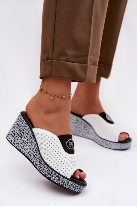 Leather Platform Slides With Embellishment S.Barski LR61-7011 White