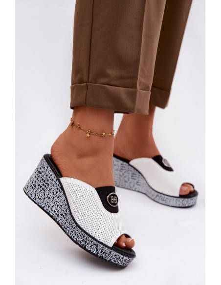 Leather Platform Slides With Embellishment S.Barski LR61-7011 White