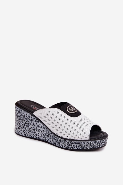 Leather Platform Slides With Embellishment S.Barski LR61-7011 White 2