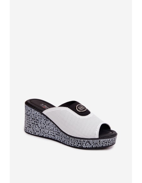 Leather Platform Slides With Embellishment S.Barski LR61-7011 White