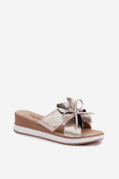 Leather Platform Sandals With Decorative Flower S.Barski GR61-5989 Gold 2