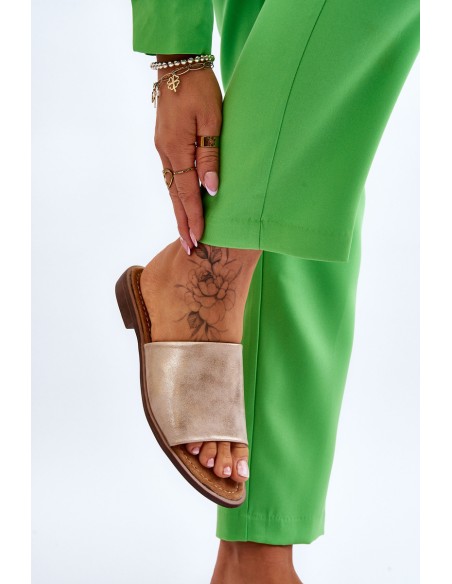 Women's Leather Smooth Slippers gold Cerise