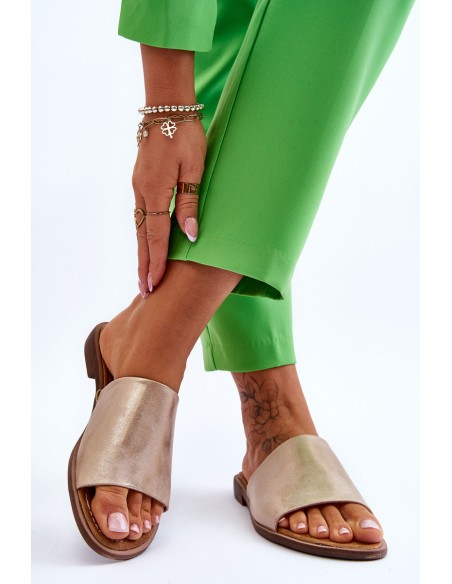 Women's Leather Smooth Slippers gold Cerise