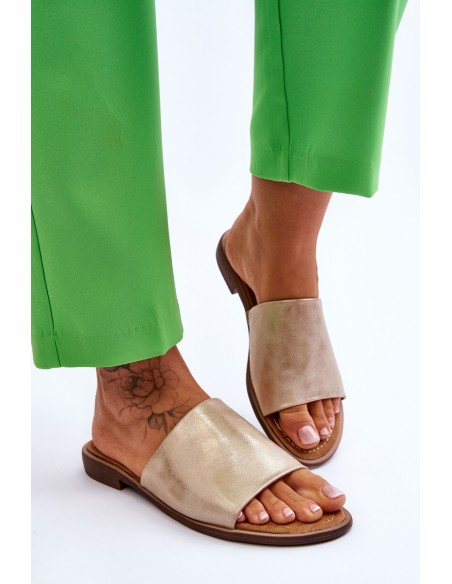 Women's Leather Smooth Slippers gold Cerise