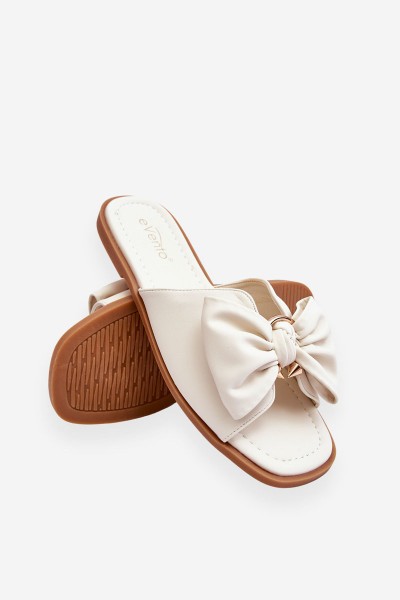 Women's Leather Slippers With Bow White Becky 2