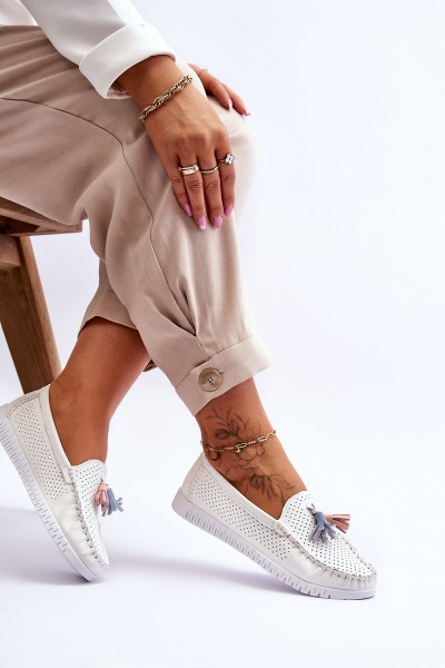 Women's Openwork Leather Loafers White Lanzarot 2