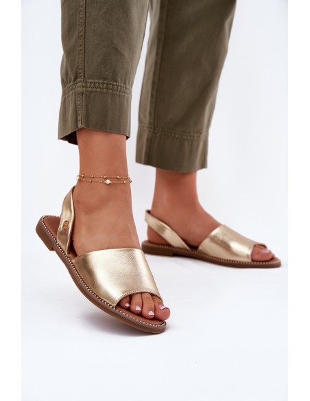 Ladies Sandals On Flat Heel Eco Leather Golden Dereka