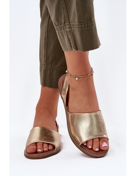 Ladies Sandals On Flat Heel Eco Leather Golden Dereka