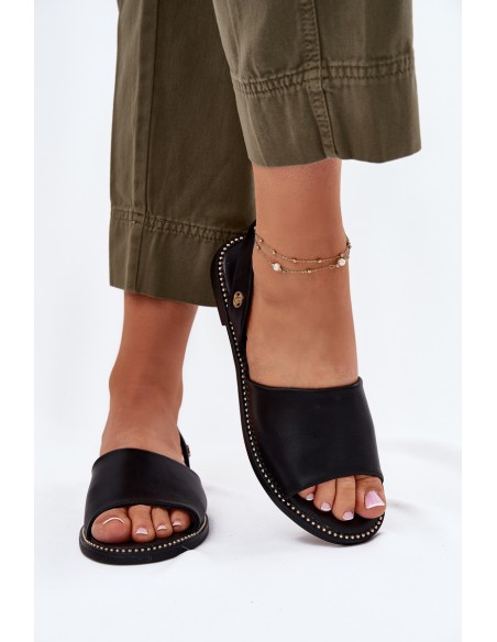 Women's Sandals On Flat Heel Eco Leather Black Dereka