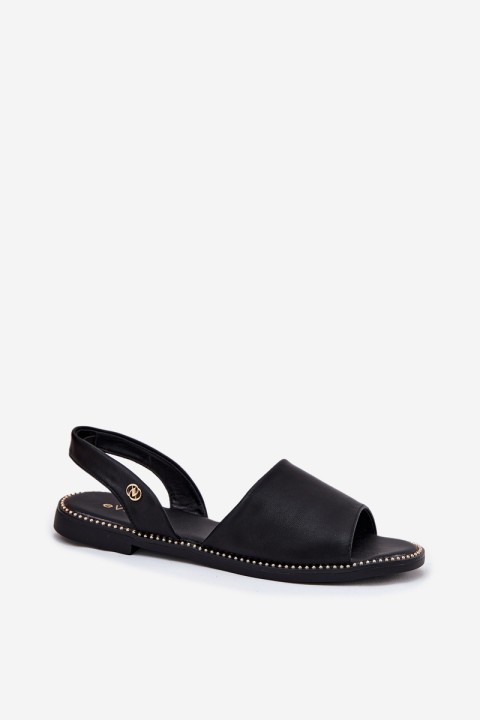 Women's Sandals On Flat Heel Eco Leather Black Dereka