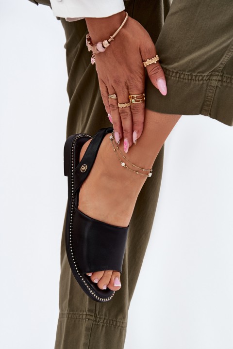 Women's Sandals On Flat Heel Eco Leather Black Dereka