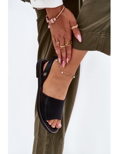 Women's Sandals On Flat Heel Eco Leather Black Dereka