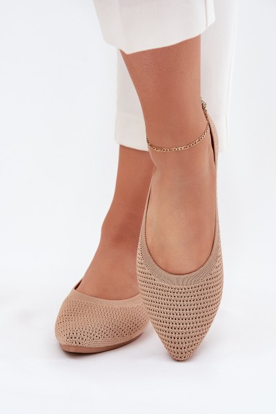 Mesh Fabric Women's Ballet Flats Dark Beige Sarina