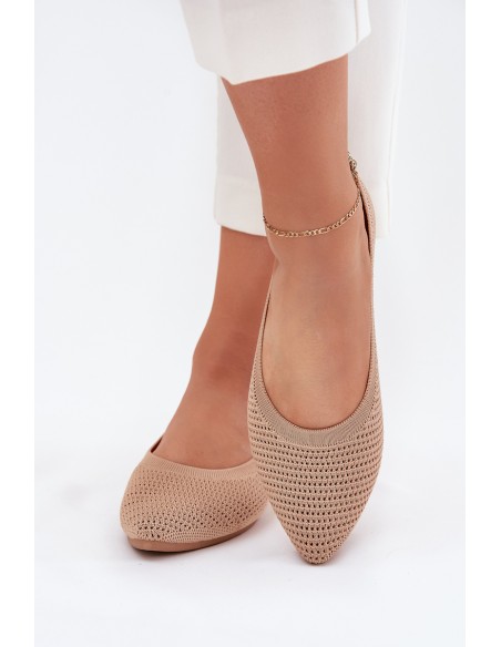 Mesh Fabric Women's Ballet Flats Dark Beige Sarina