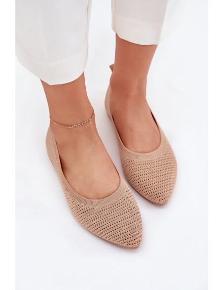 Mesh Fabric Women's Ballet Flats Dark Beige Sarina