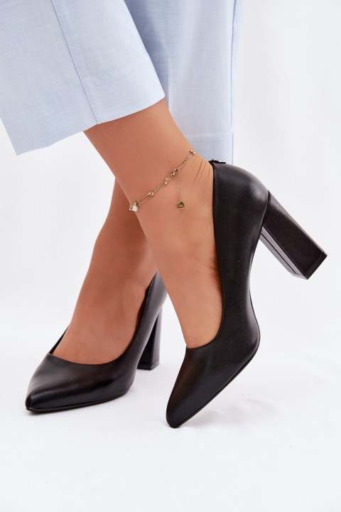 Sergio Leone PB216 Eco Leather Block Heels Black