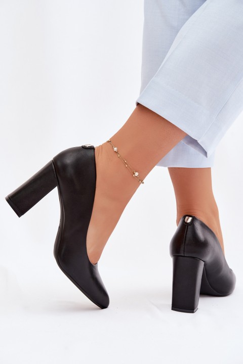 Sergio Leone PB216 Eco Leather Block Heels Black