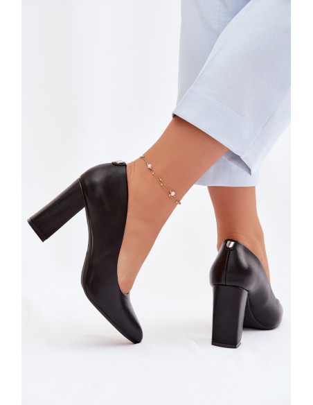 Sergio Leone PB216 Eco Leather Block Heels Black